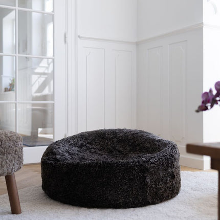 Round Sheepskin Bean Bag | Short Wool Cappuccino