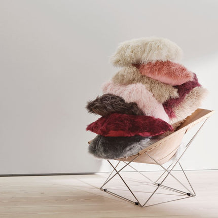 Curly Cushion | Mongolian Sheepskin Cloud Grey/Snow Top