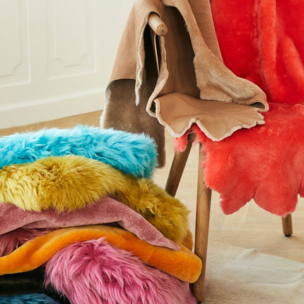 New Zealand Sheepskin | Long Wool | Dyed | 90 cm Coral Lantana