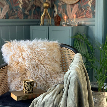 Sheepskin Cushion |Tibetan | 45x45cm Warm Sand