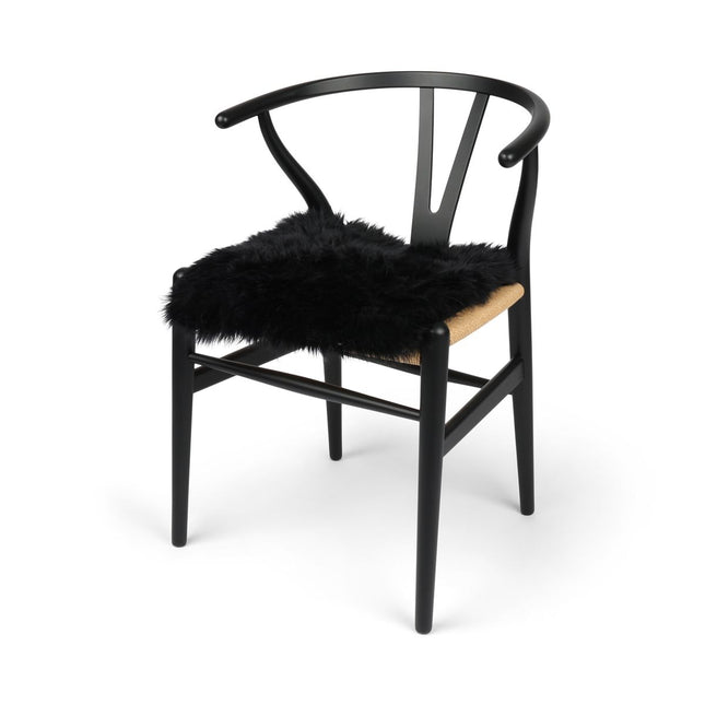 Seat Cover | With Backing | Long Wool | New Zealand | 40x40 cm Black
